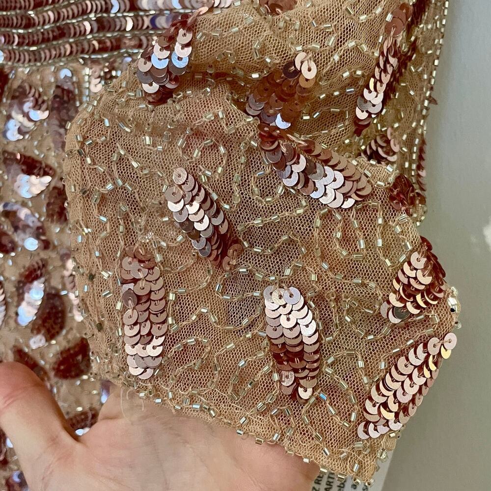 NWT Mac Duggal Rose Gold Embellished Long Sleeve Dress Formal Gown Sequins 14 - Picture 11 of 16